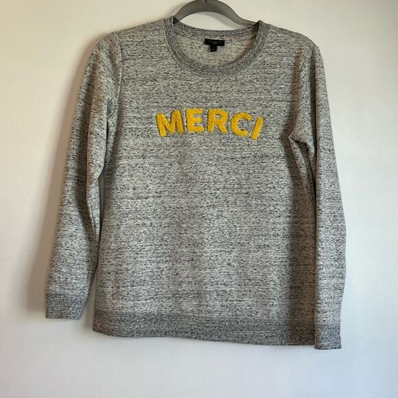 Talbots Merci French Terry Sweatshirt Size P / XSP Gray Yellow Novelty Spellout - Picture 1 of 7